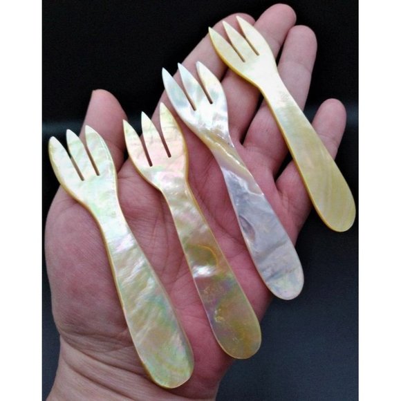 Vintage Gold Lip Mother Of Pearl Seashell Caviar Forks 4 pc. Set